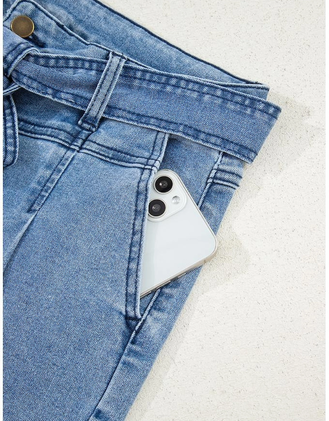 Beau Blue Western Washed Bow Knot Sash Wide Leg Jeans