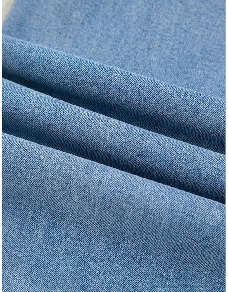 Beau Blue Western Washed Bow Knot Sash Wide Leg Jeans