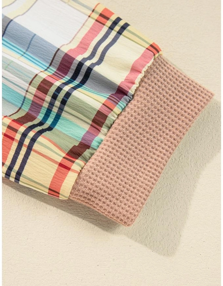 Parchment Plus Size Plaid Patchwork Layered Henley Top