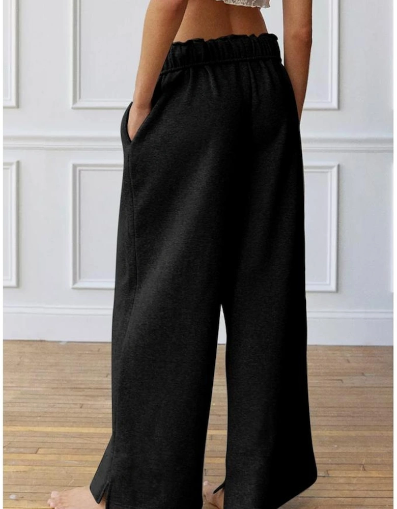 Black Elastic High Waist Drawstring Sweatpants