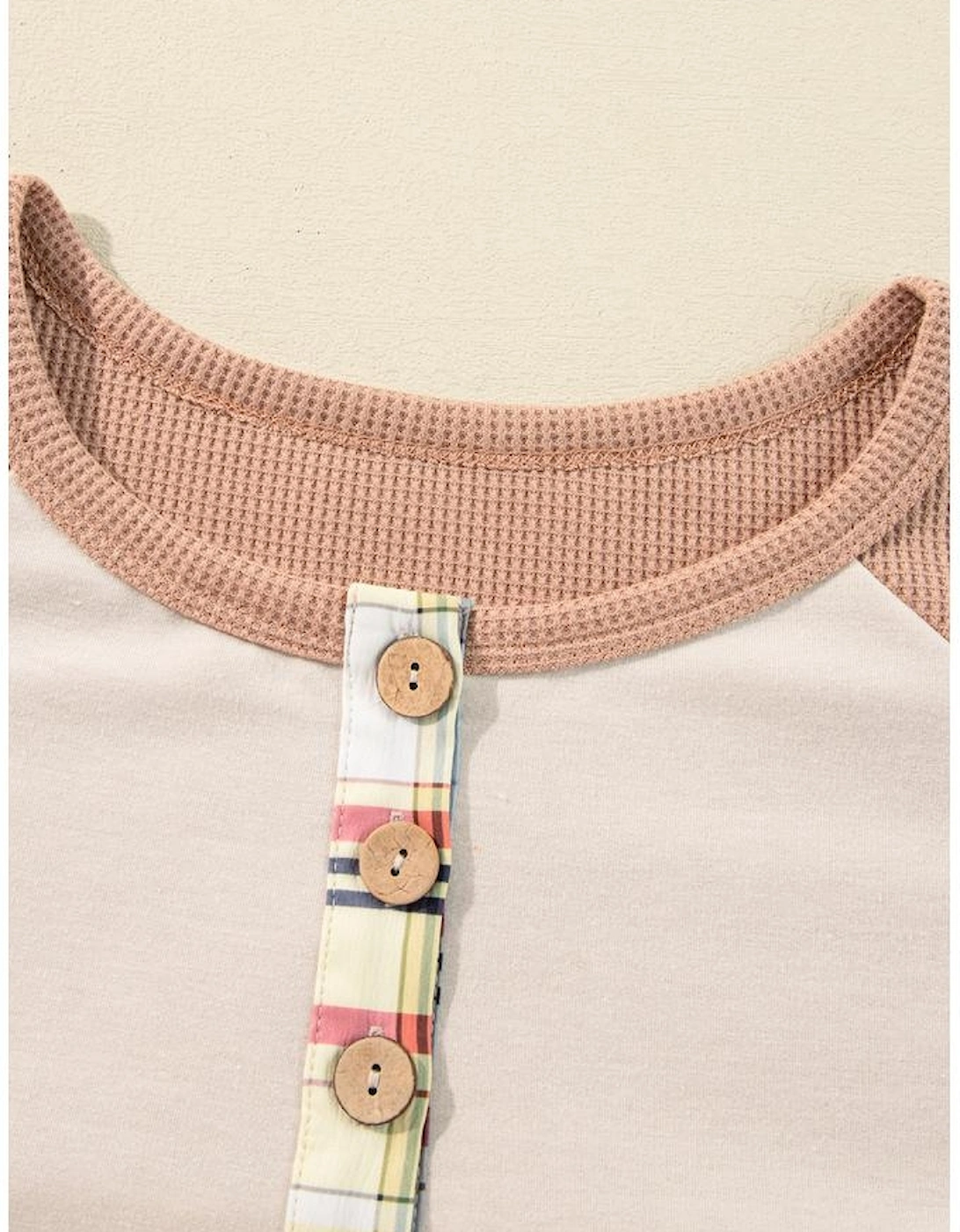 Parchment Plus Size Plaid Patchwork Layered Henley Top