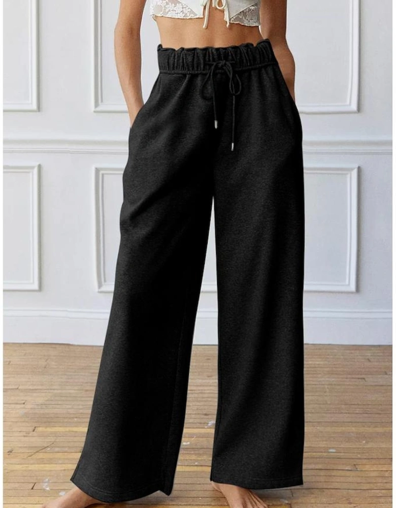 Black Elastic High Waist Drawstring Sweatpants