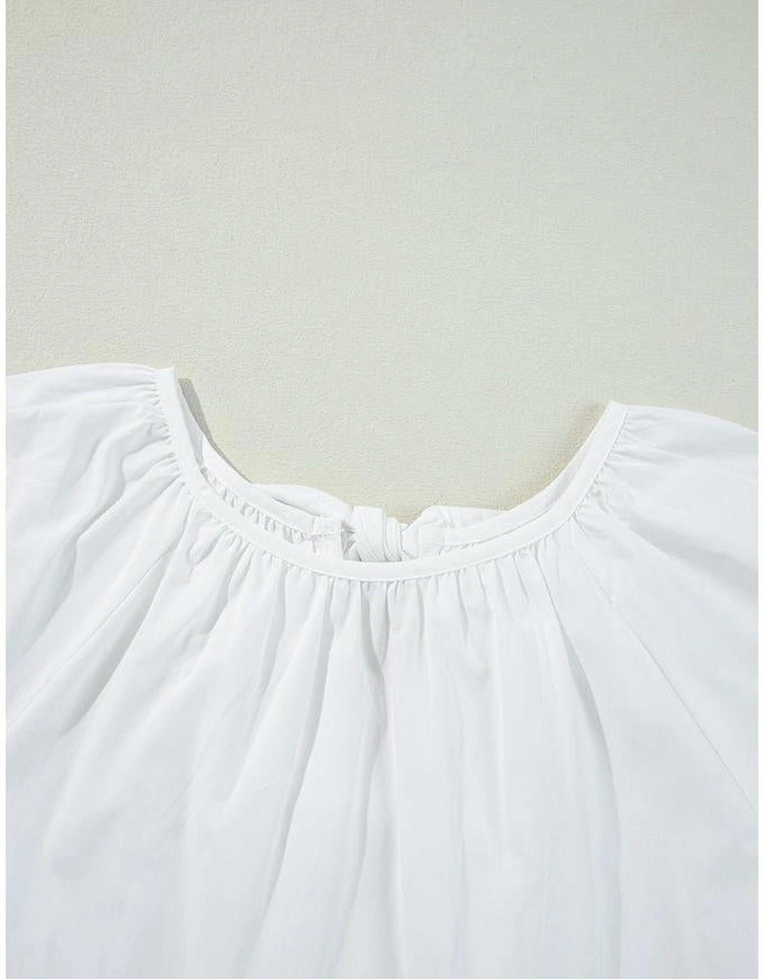 White Bow Knot Cutout Back Loose Fit 3/4 Sleeve Blouse