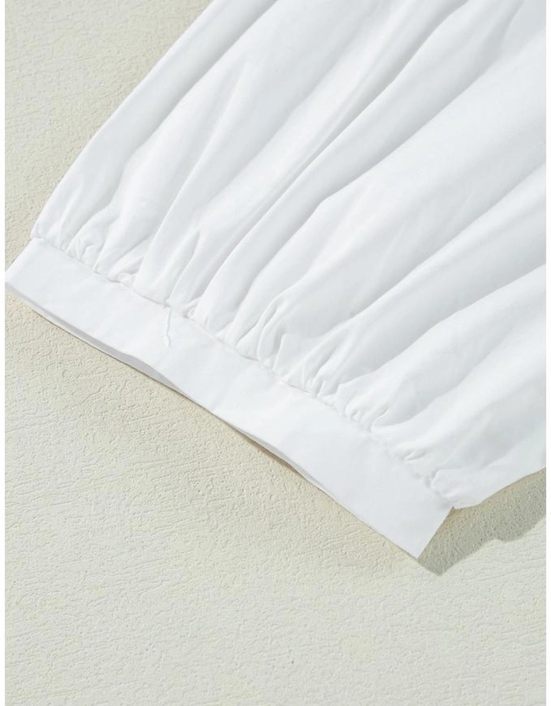 White Bow Knot Cutout Back Loose Fit 3/4 Sleeve Blouse