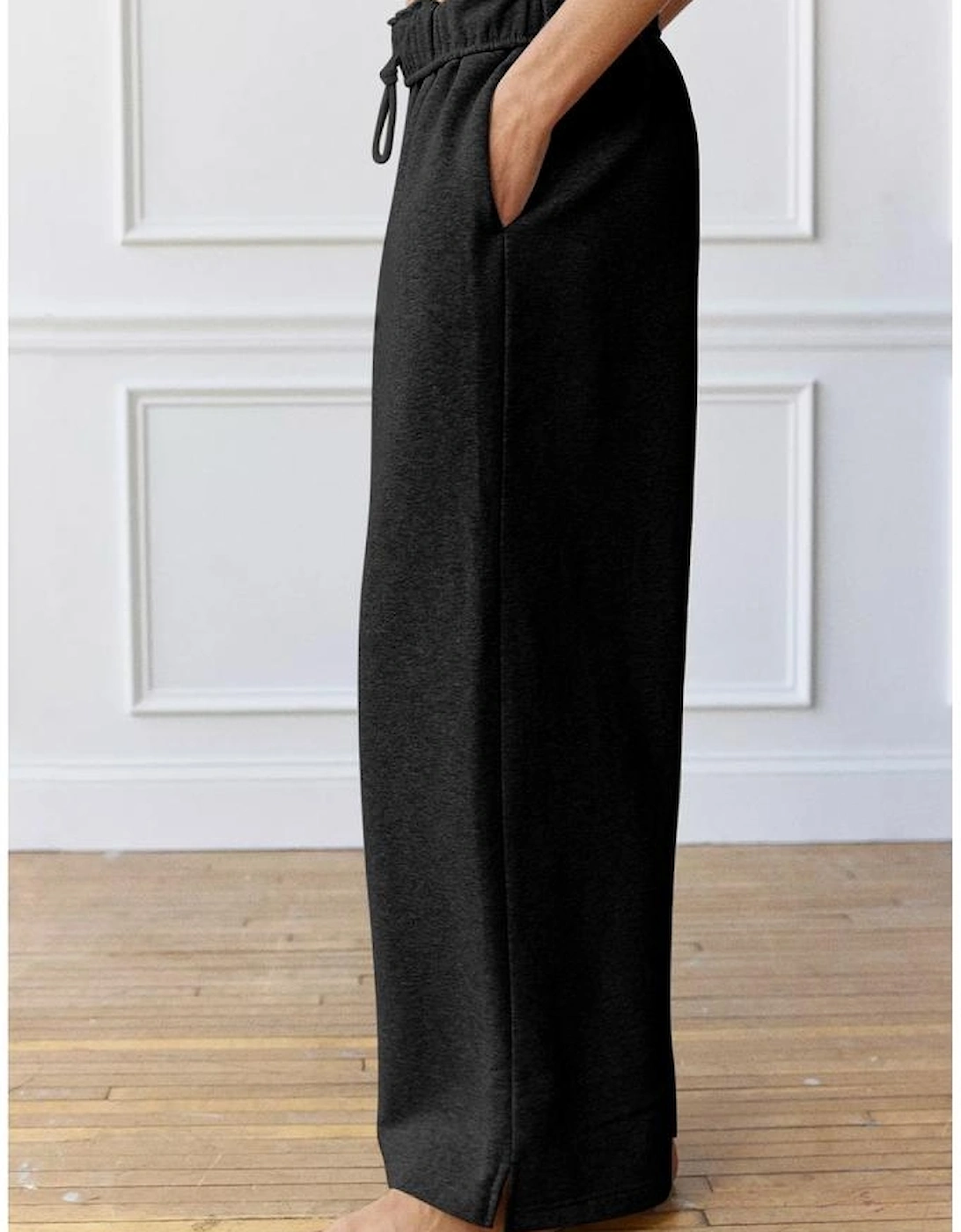 Black Elastic High Waist Drawstring Sweatpants, 5 of 4