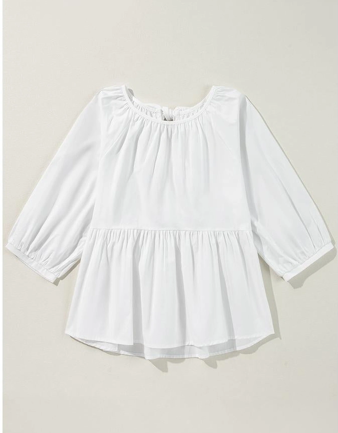 White Bow Knot Cutout Back Loose Fit 3/4 Sleeve Blouse