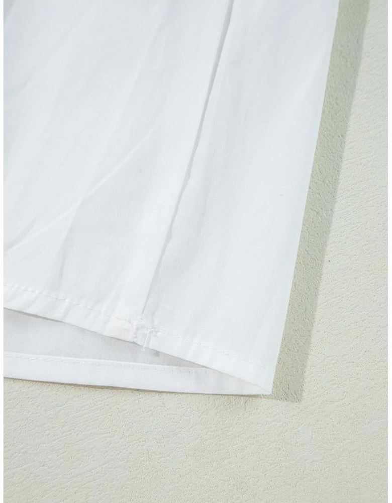 White Bow Knot Cutout Back Loose Fit 3/4 Sleeve Blouse