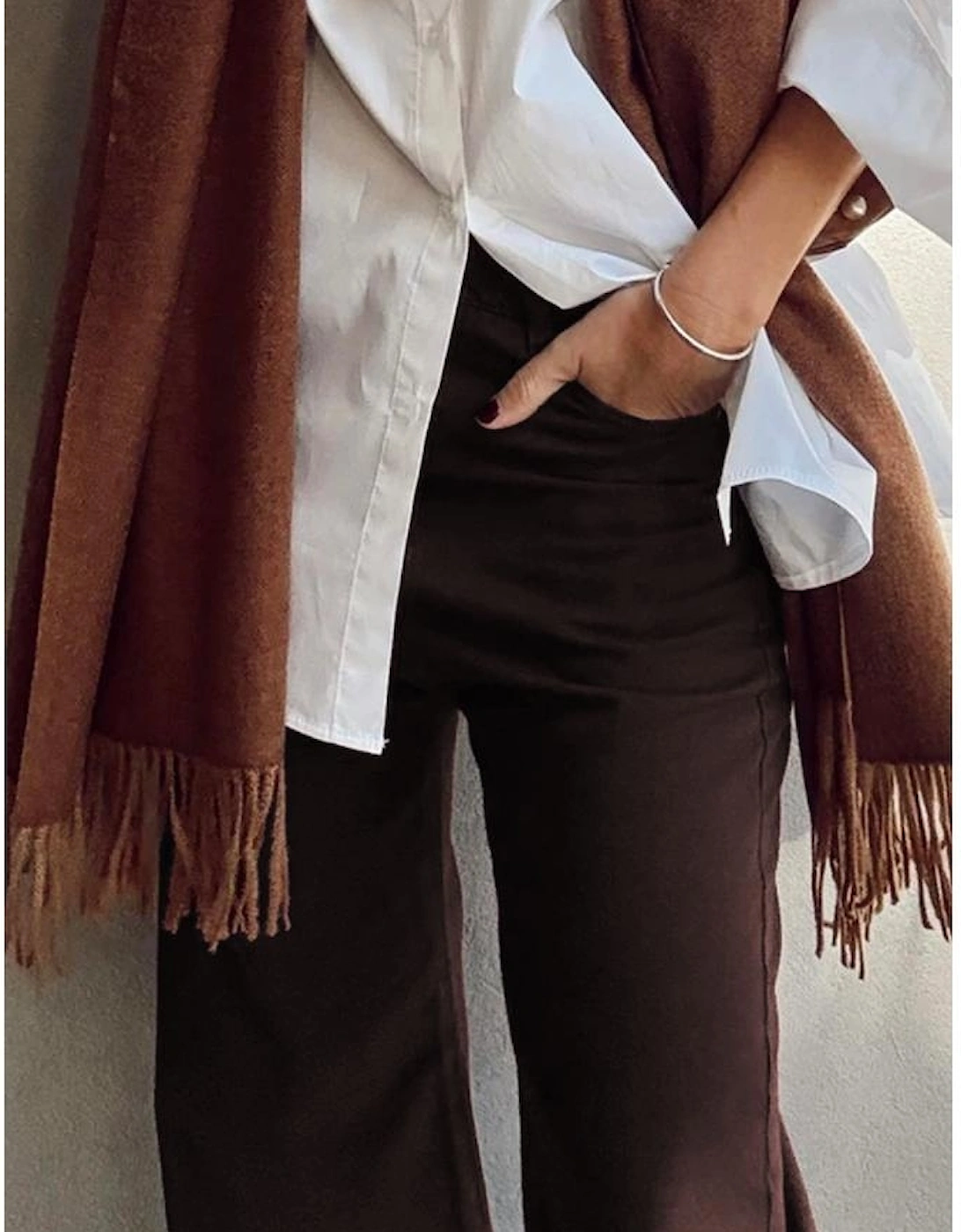 Coffee Loose Straight High Waist Solid Color Jeans