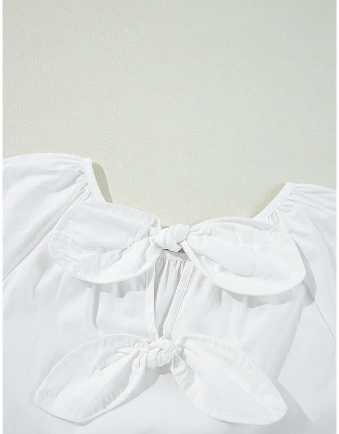 White Bow Knot Cutout Back Loose Fit 3/4 Sleeve Blouse