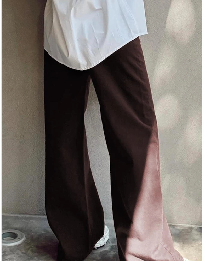 Coffee Loose Straight High Waist Solid Color Jeans