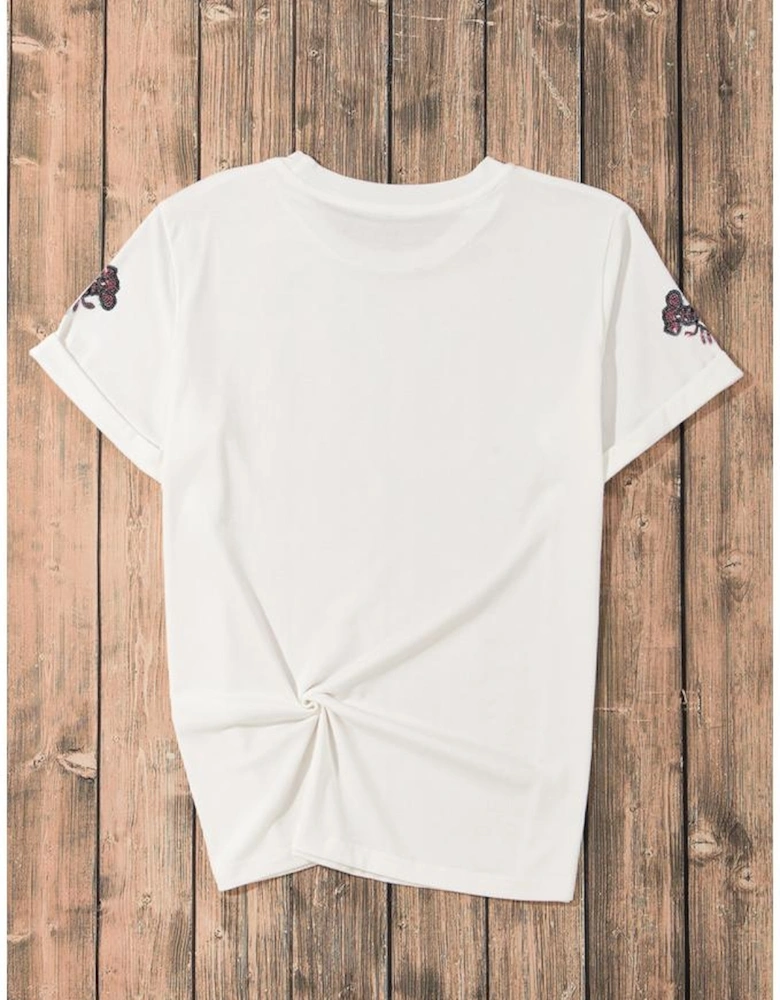 White Sequined Lobster Crewneck Tee