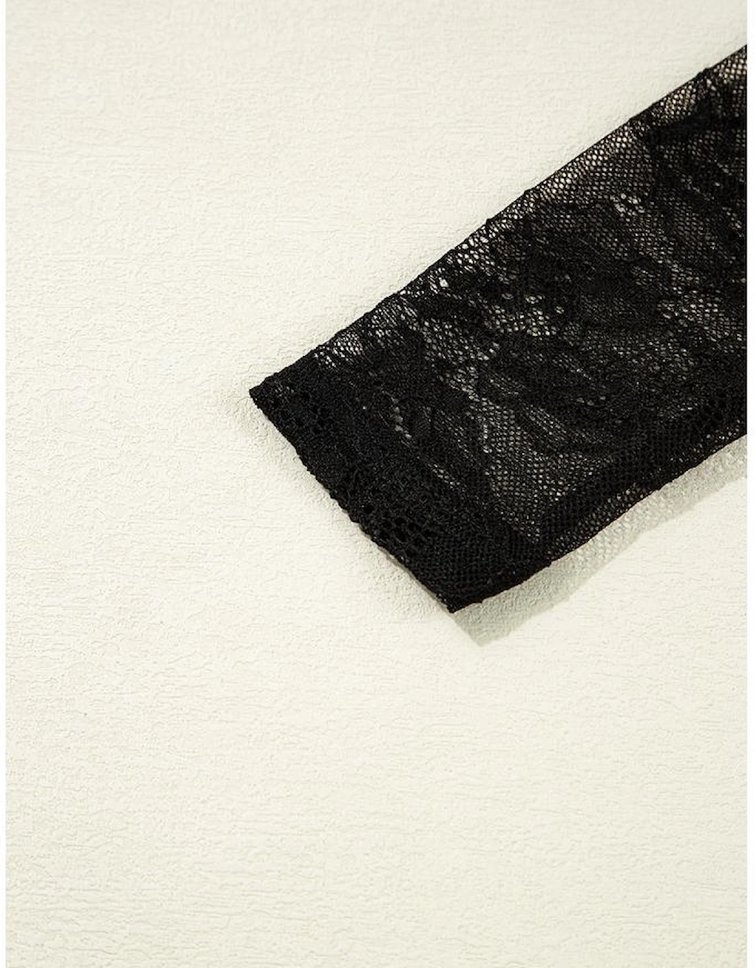 Black Lace Crochet Mesh Patched Slim Fit Long Sleeve Top