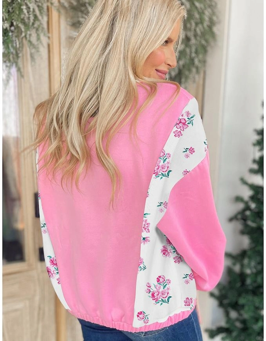 Bonbon Colorblock Polo Collar Floral Patchwork Puff Sleeve Top, 6 of 5