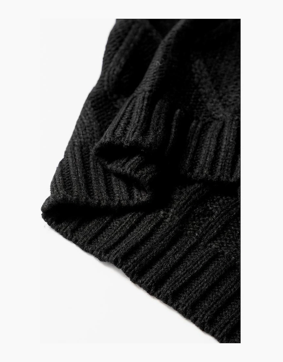 Black Cable Knit Colorblock Satin Bowknot Short Sleeve Sweater