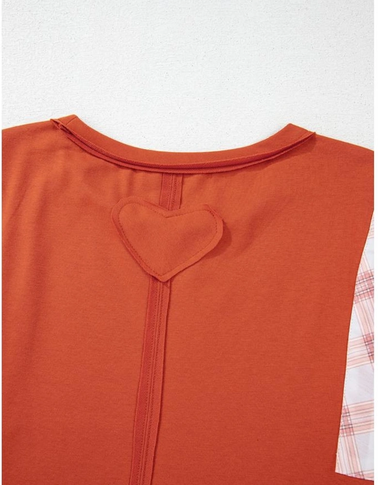 Desert Gold Floral Puff Sleeve Patchwork Round Neck Blouse