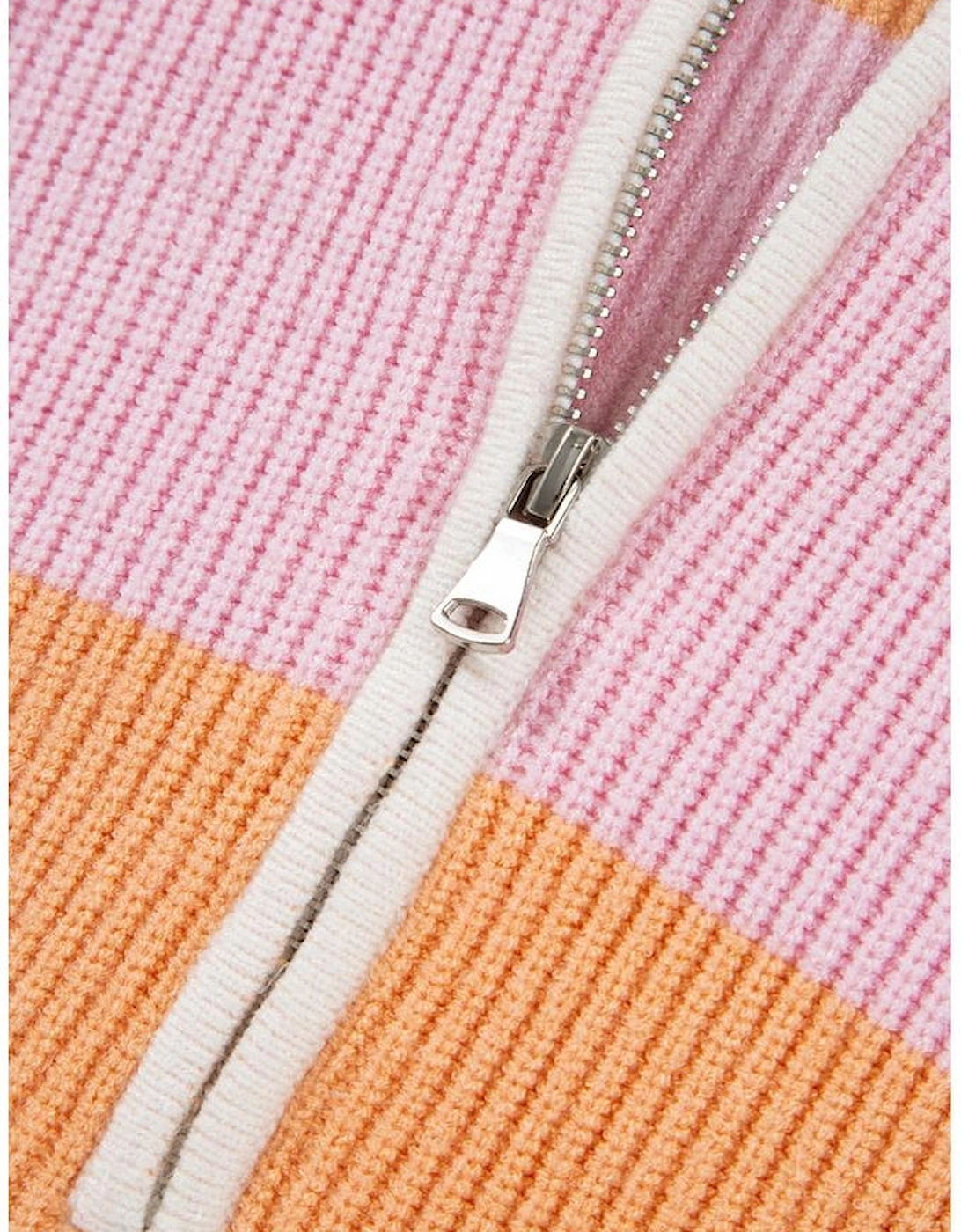 Orange Stripe Colorblock Half Zip Oversize Sweater