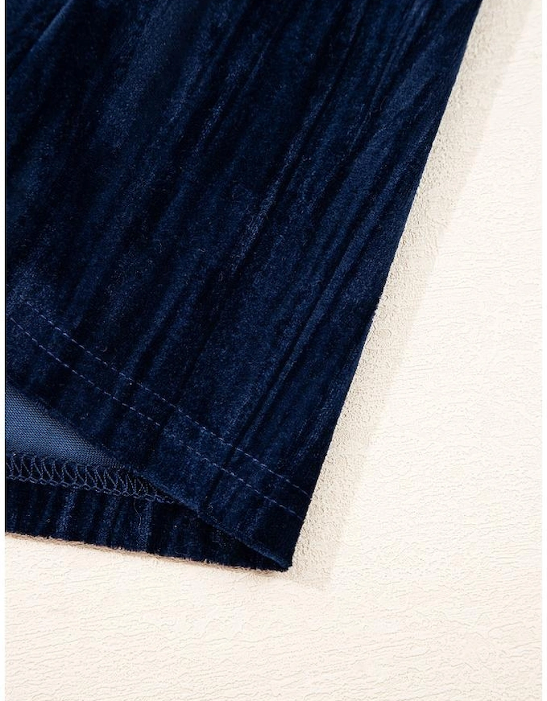 Navy Blue Velvet Ruched Bust Square Neck Short Puff Sleeve Plus Dress