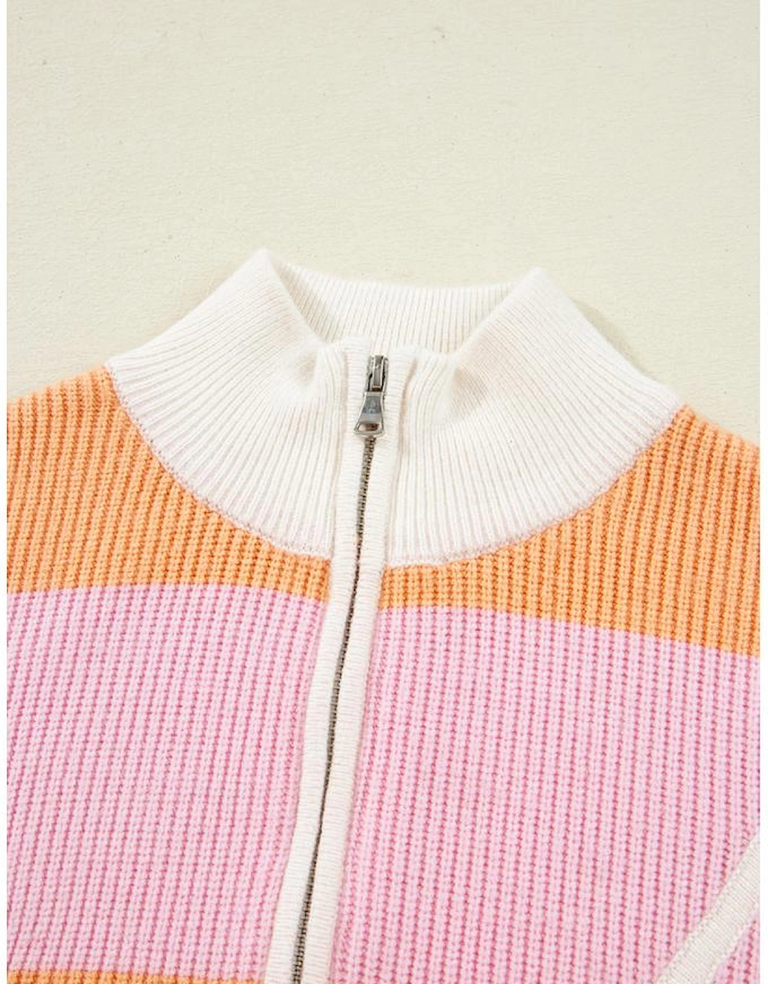 Orange Stripe Colorblock Half Zip Oversize Sweater