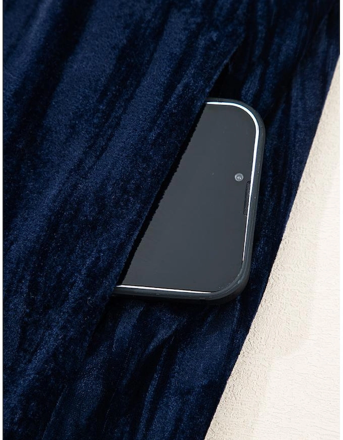 Navy Blue Velvet Ruched Bust Square Neck Short Puff Sleeve Plus Dress