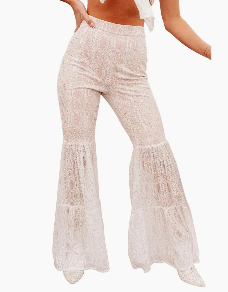 Azura Exchange Lace Tiered Flare Pants with Sequin Embellishments