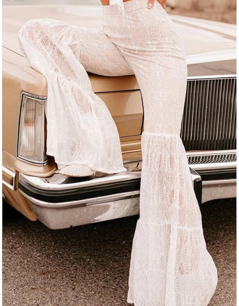 Azura Exchange Lace Tiered Flare Pants with Sequin Embellishments