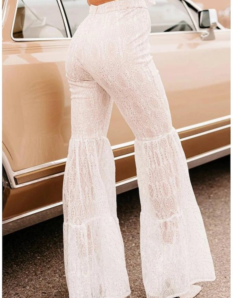 Azura Exchange Lace Tiered Flare Pants with Sequin Embellishments