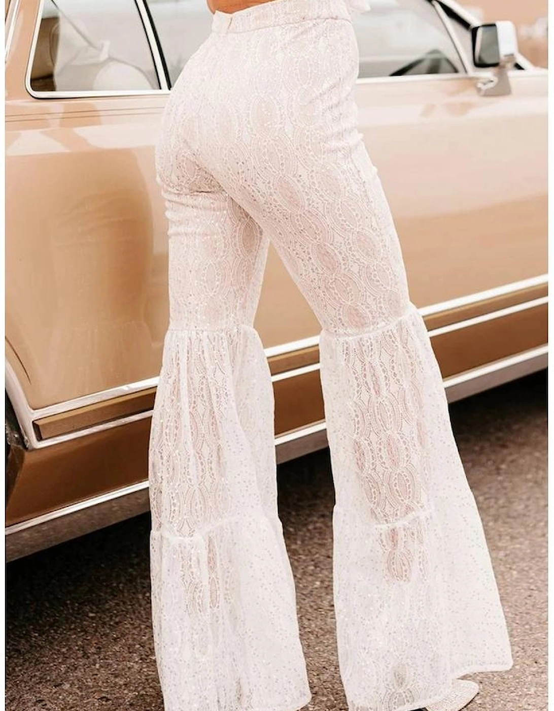 Azura Exchange Lace Tiered Flare Pants with Sequin Embellishments