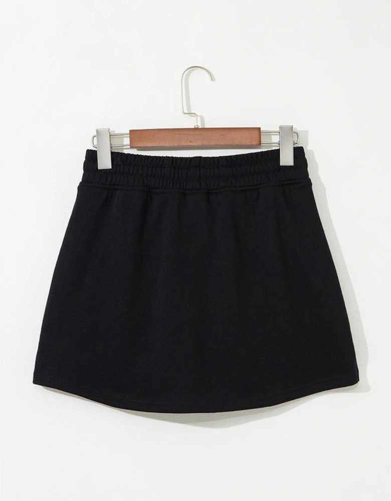 Black Sequin Heifer Patched French Terry Drawstring Skort