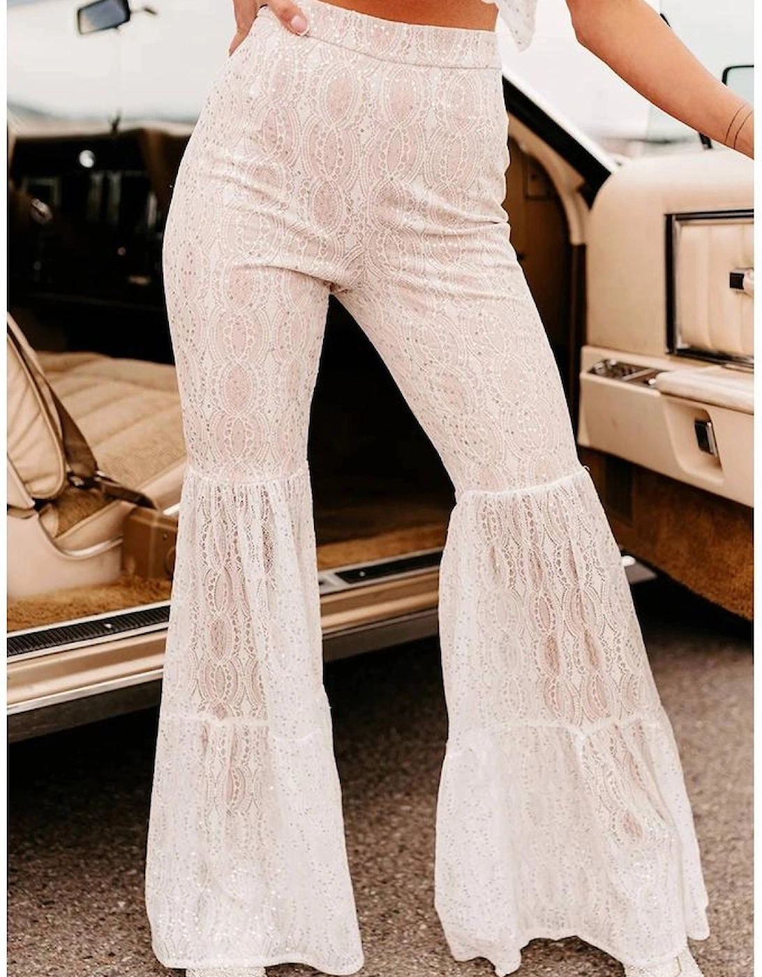 Azura Exchange Lace Tiered Flare Pants with Sequin Embellishments, 7 of 6