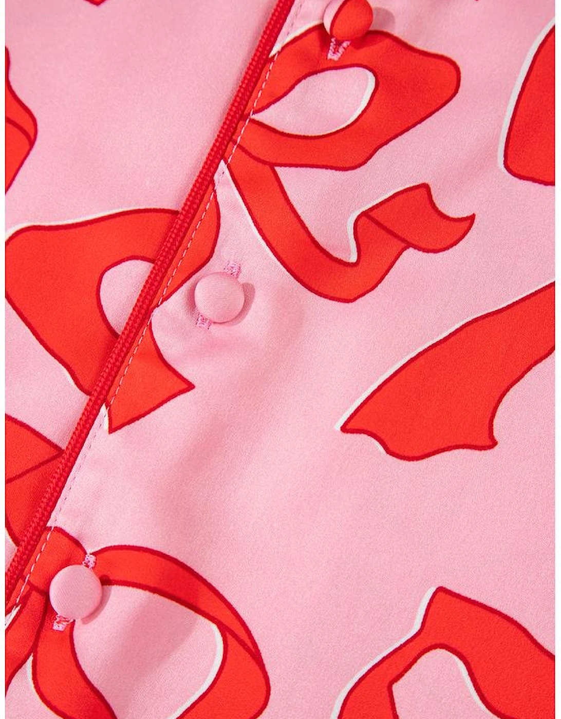 Pink 2pcs Bow Print Shirt Style Long Sleeve Pajama Set