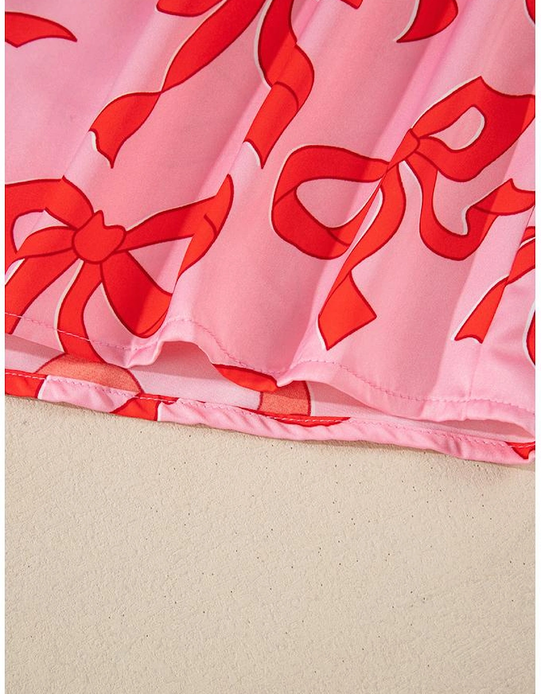 Pink 2pcs Bow Print Shirt Style Long Sleeve Pajama Set