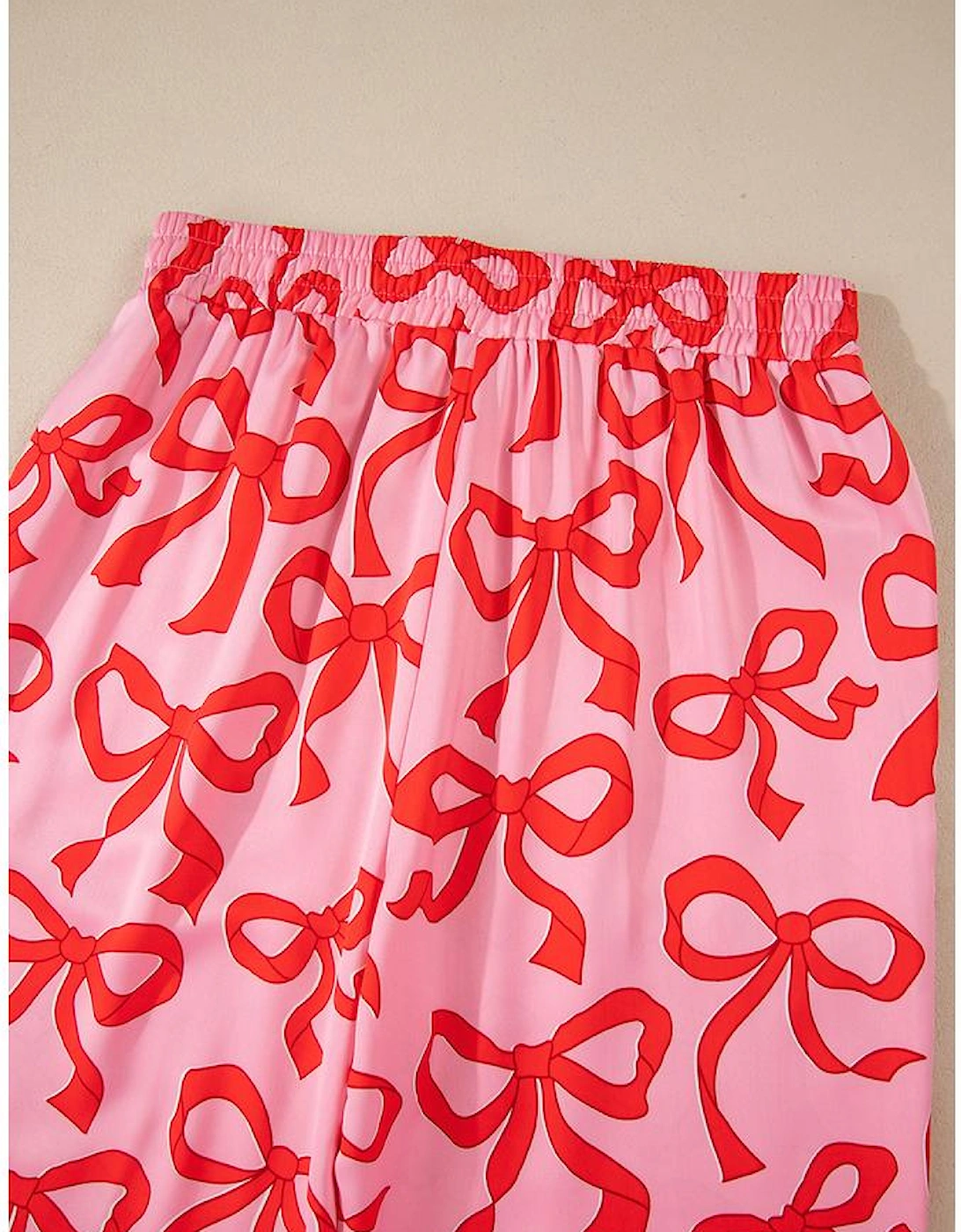 Pink 2pcs Bow Print Shirt Style Long Sleeve Pajama Set