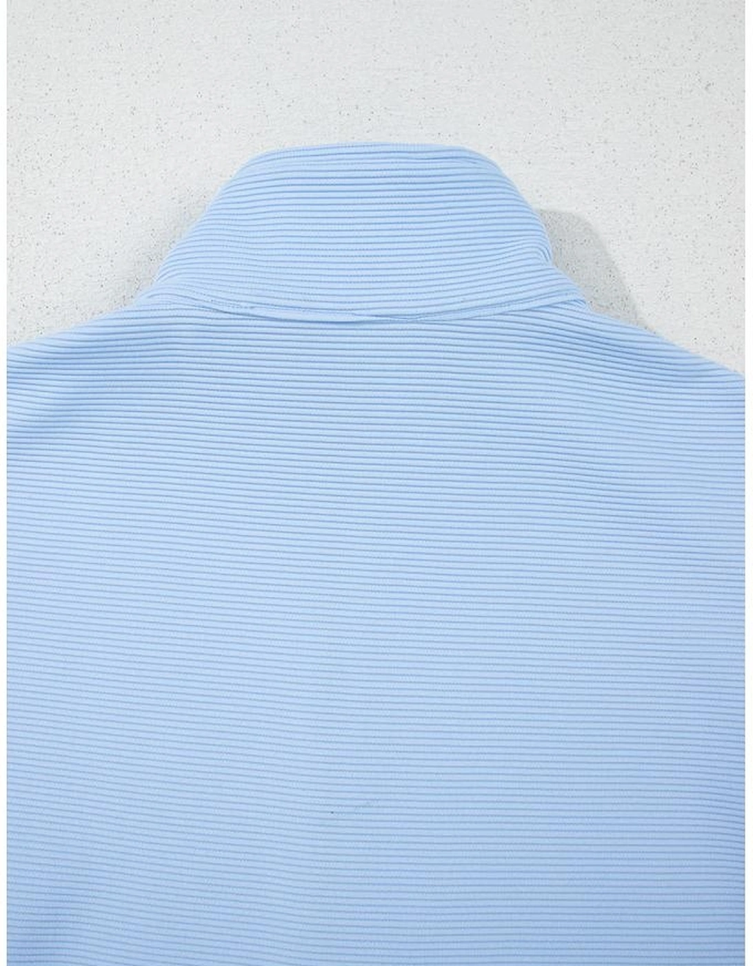 Beau Blue Ribbed Texture Half Zip Ruffled Short Sleeve Top and Shorts Set