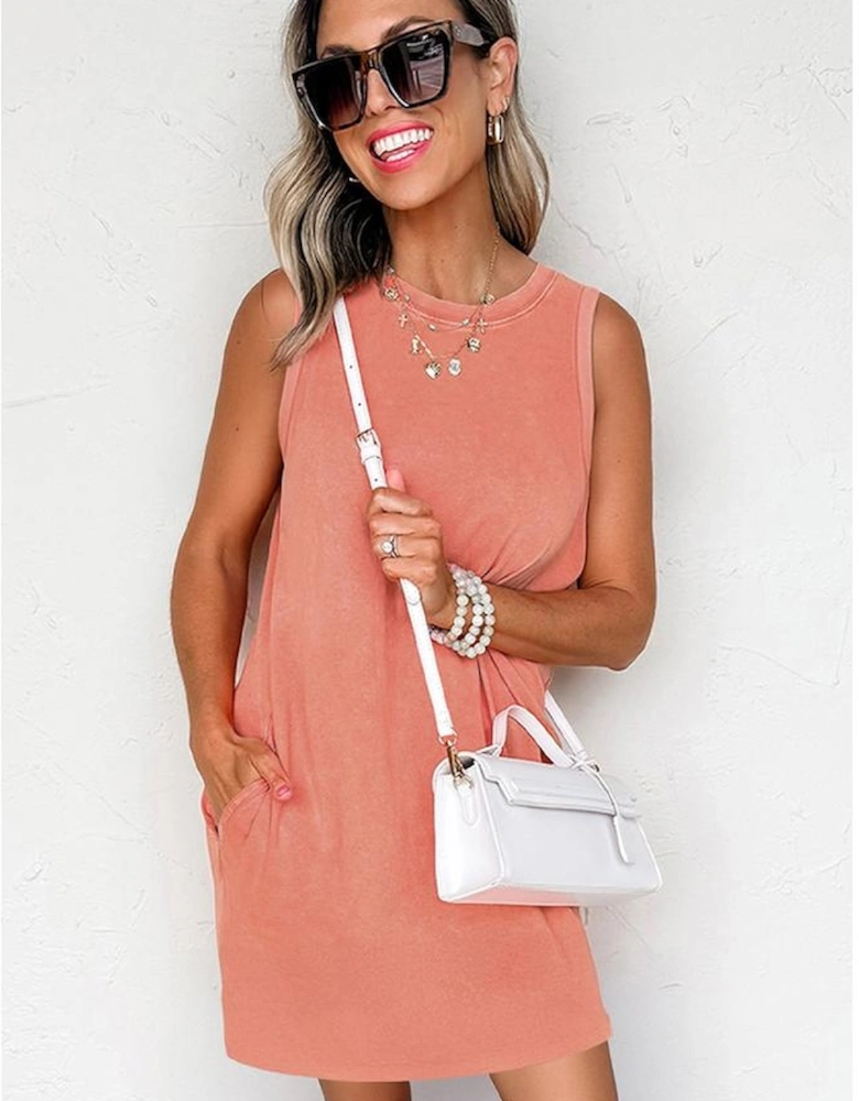 Flamingo Mineral Wash Tank Mini Dress with Pockets