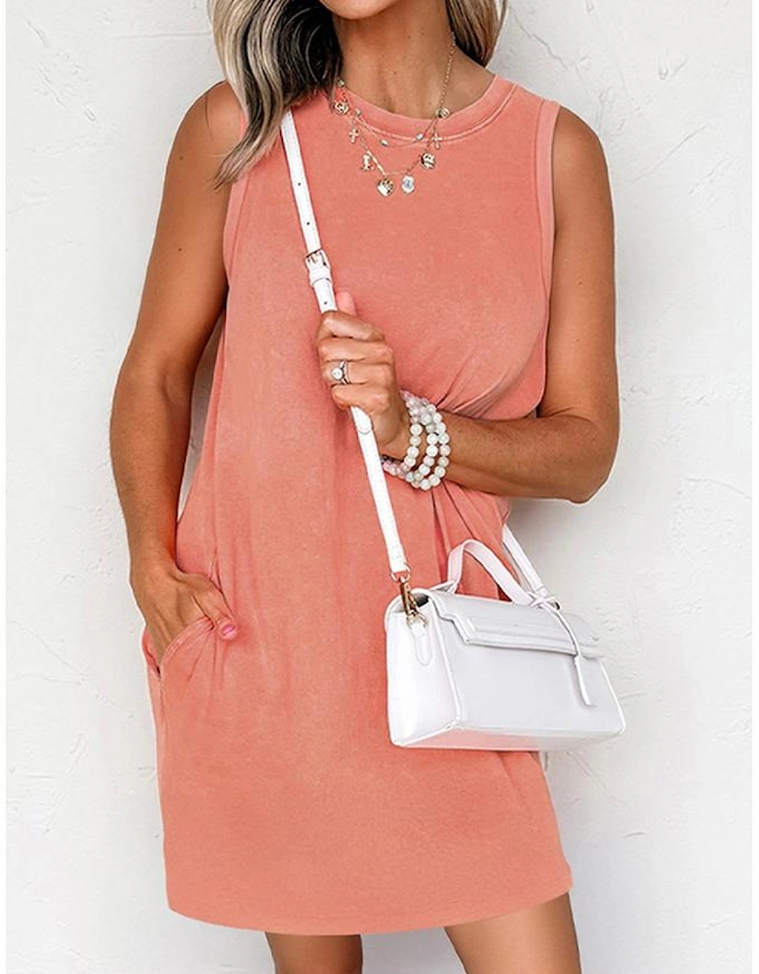 Flamingo Mineral Wash Tank Mini Dress with Pockets