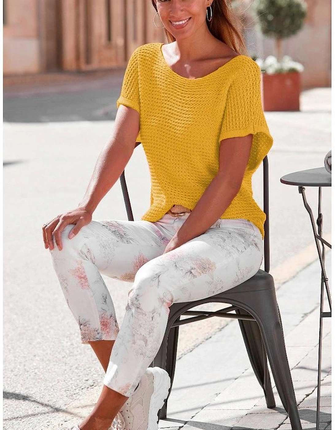 Ginger Solid Loose Knit Short Dolman Sleeve Sweater