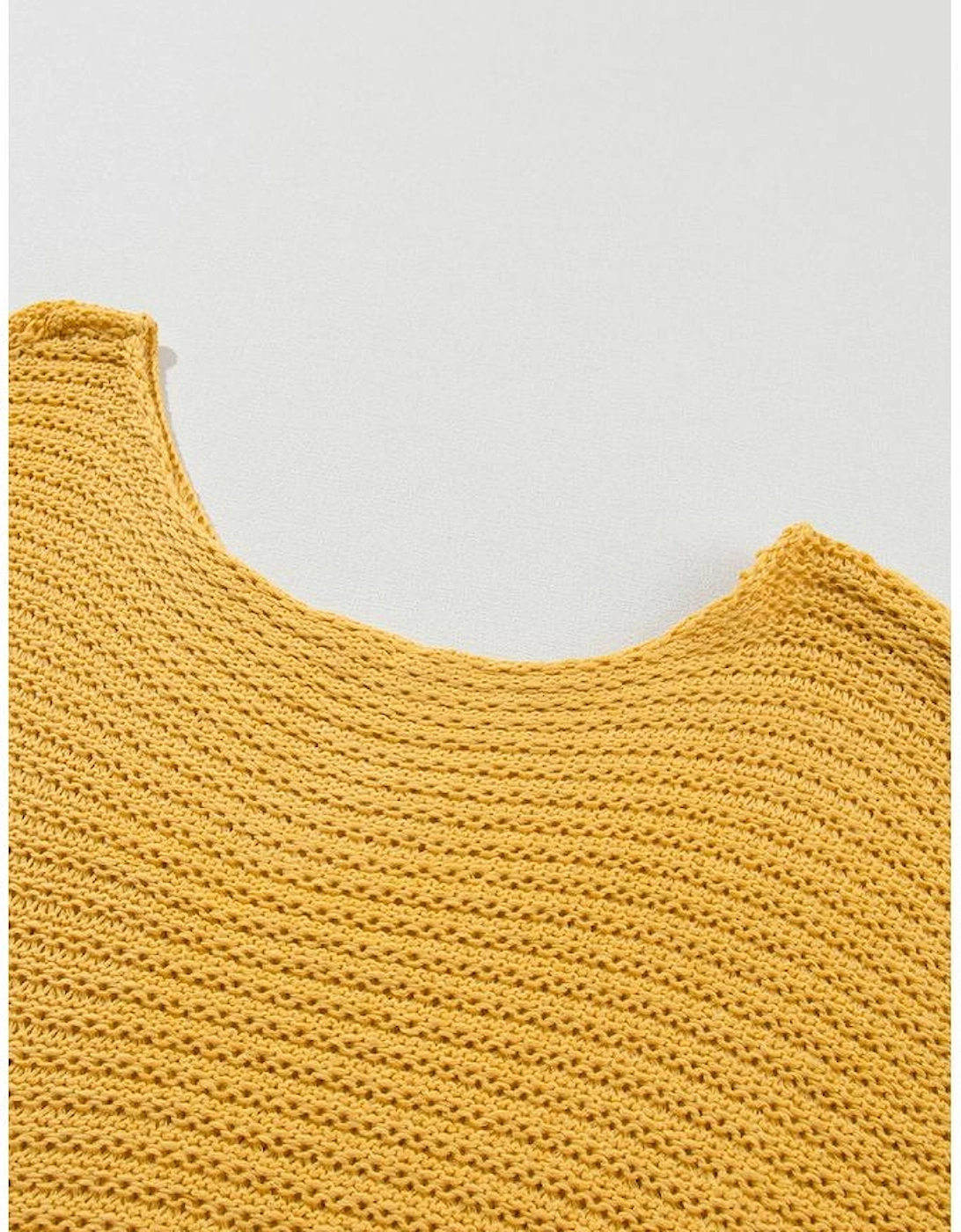 Ginger Solid Loose Knit Short Dolman Sleeve Sweater