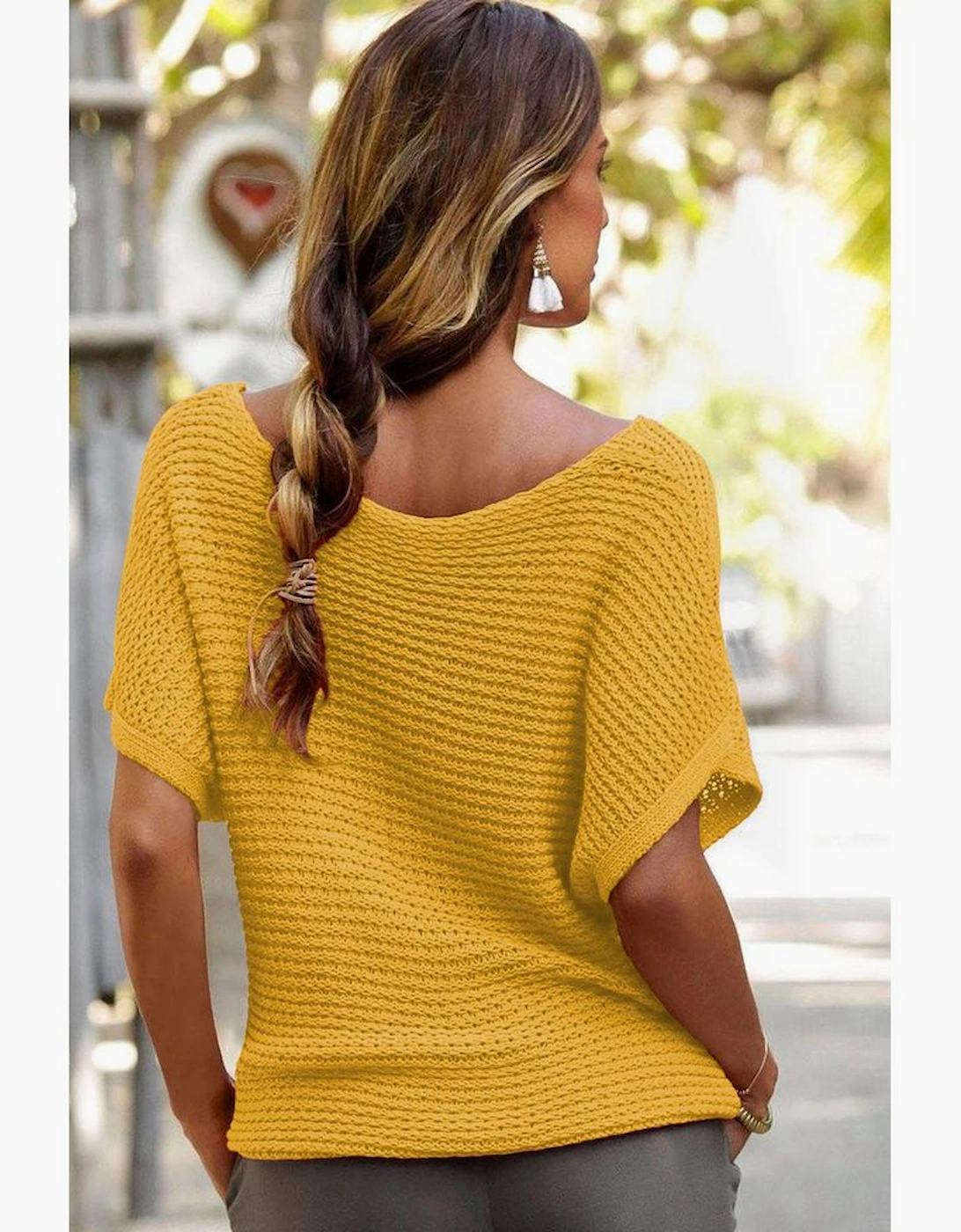 Ginger Solid Loose Knit Short Dolman Sleeve Sweater