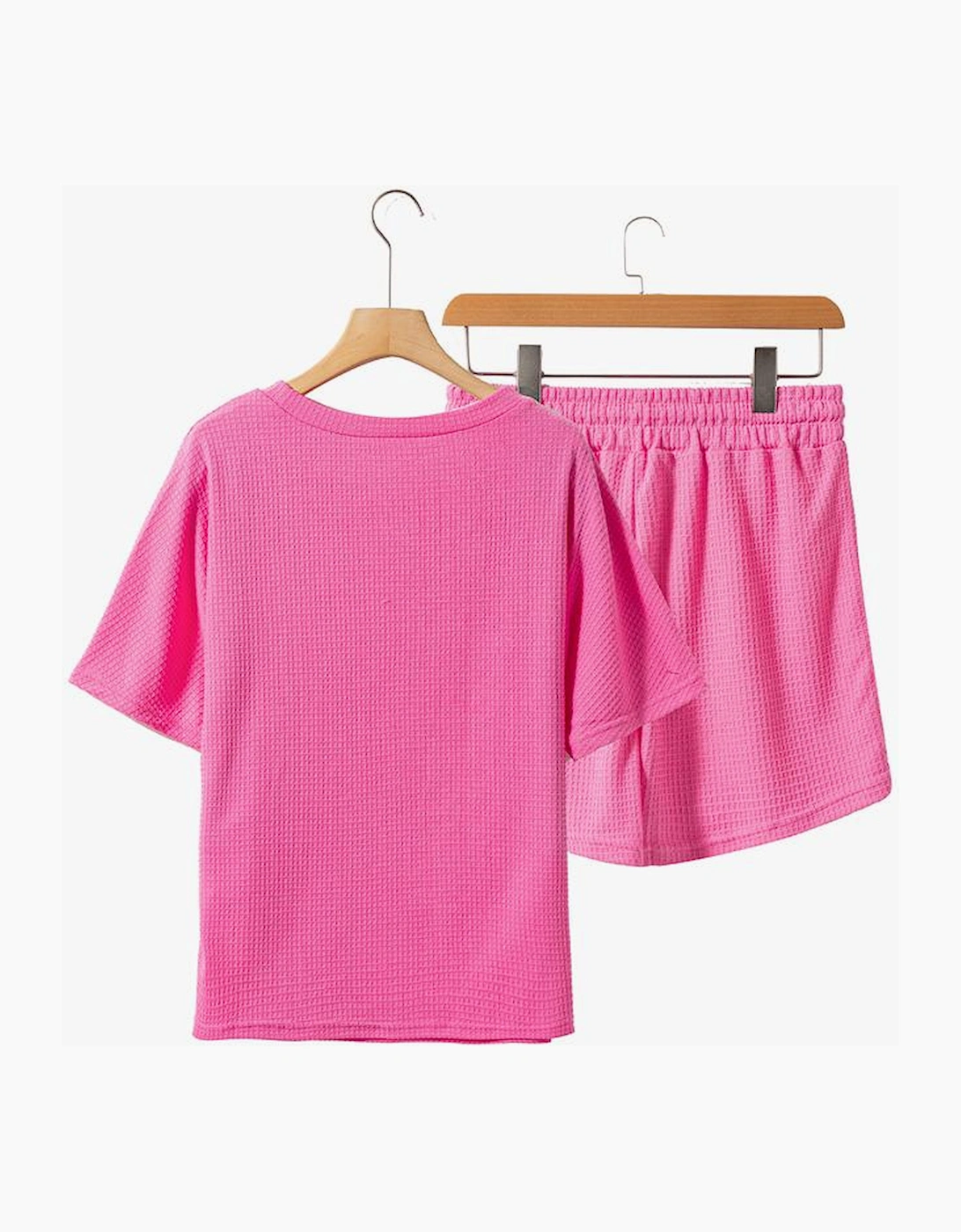 Rose Red Waffle Sequin American Flag Star Graphic 2 Piece Shorts Set