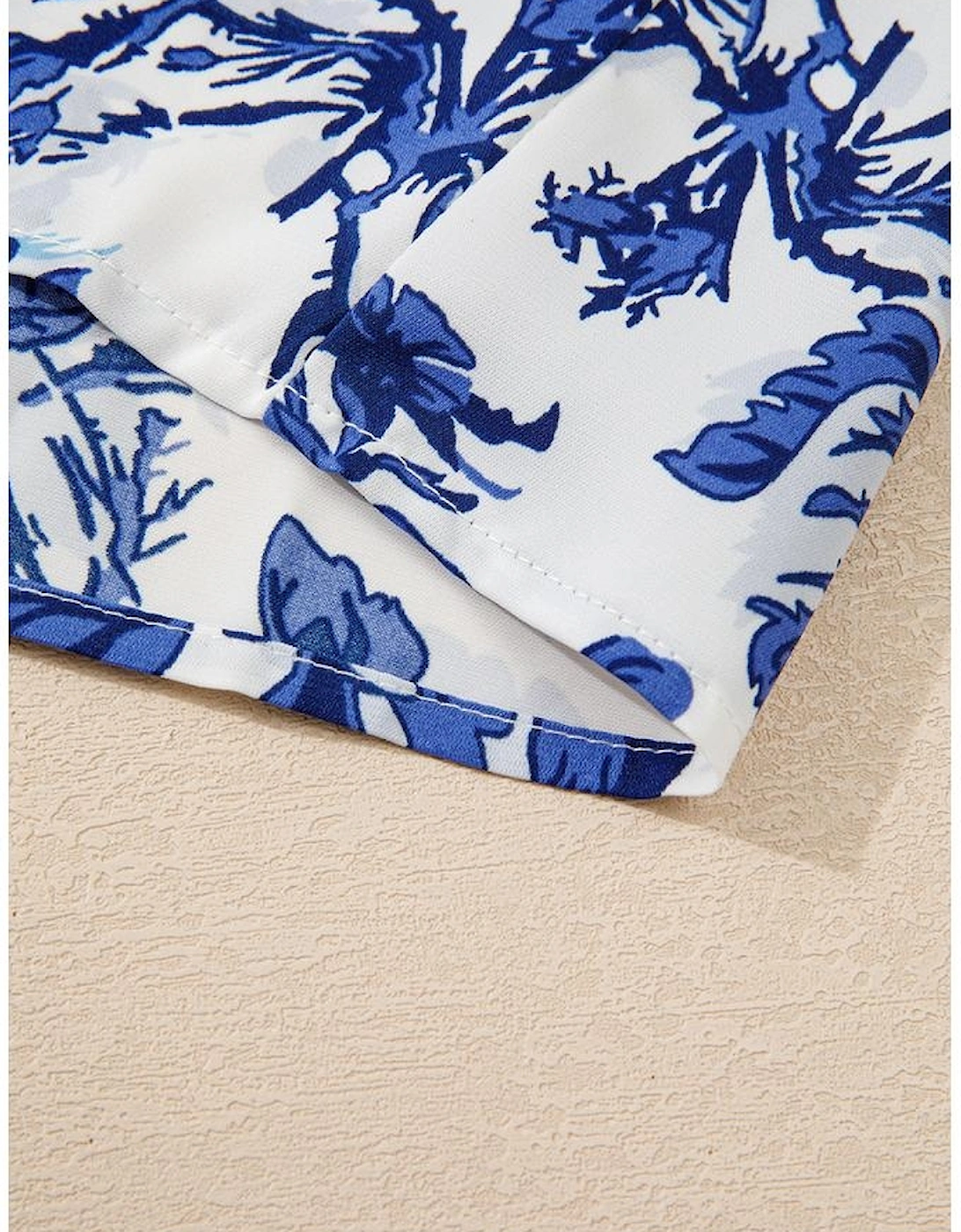 Sky Blue Floral Print Notched Neck Elegant Blouse