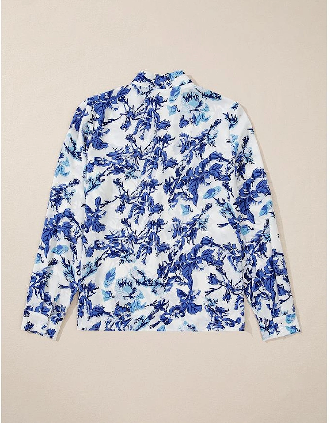 Sky Blue Floral Print Notched Neck Elegant Blouse, 14 of 13