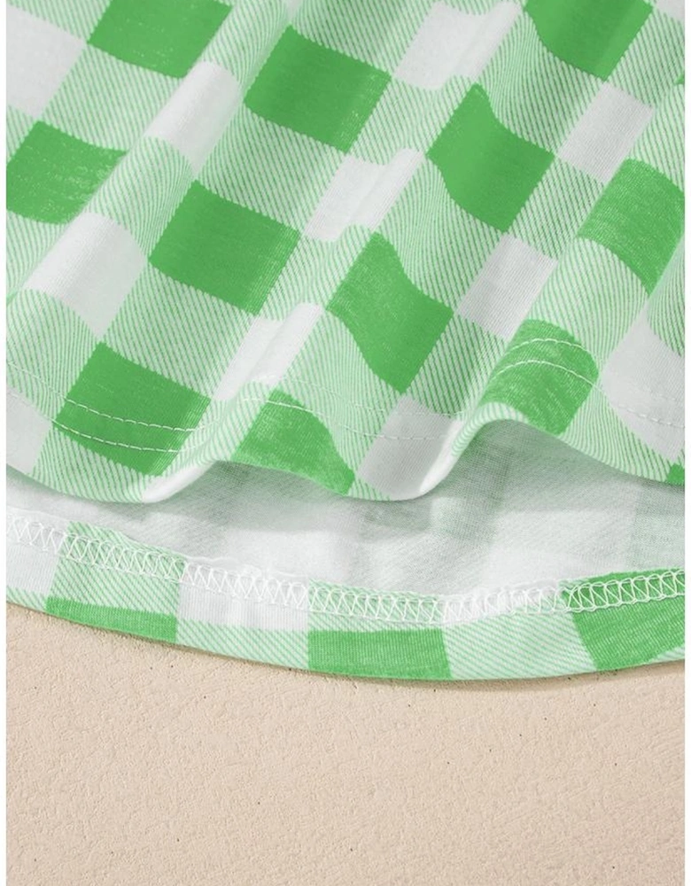 Green Plaid Print Contrast Trim Long Sleeve Plus Size Pajama Set