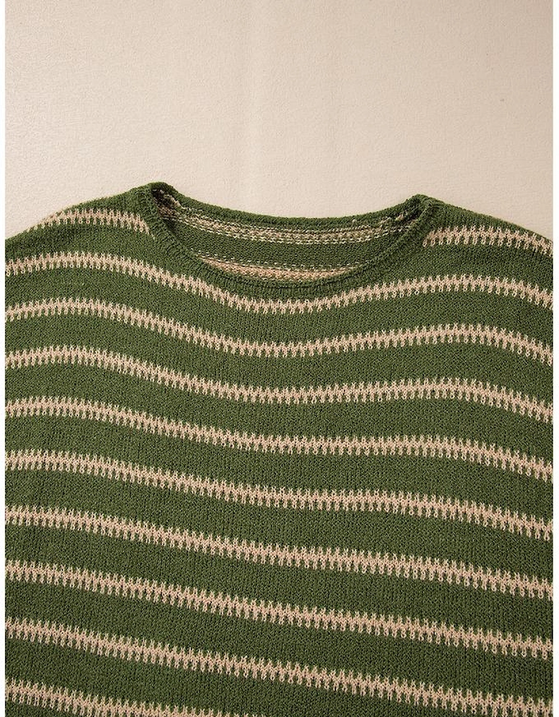 Green Stripe Drop Shoulder Casual Sweater