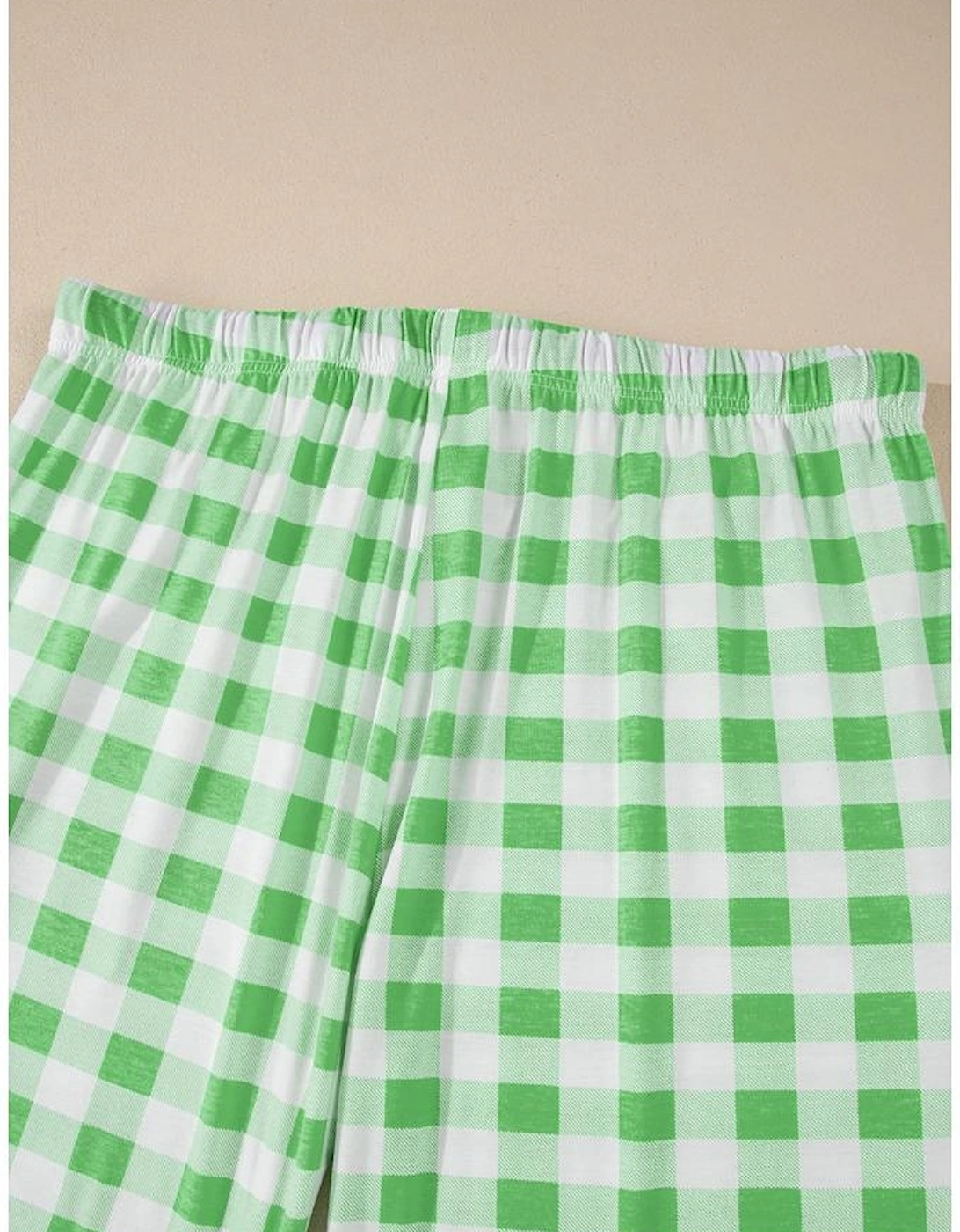 Green Plaid Print Contrast Trim Long Sleeve Plus Size Pajama Set