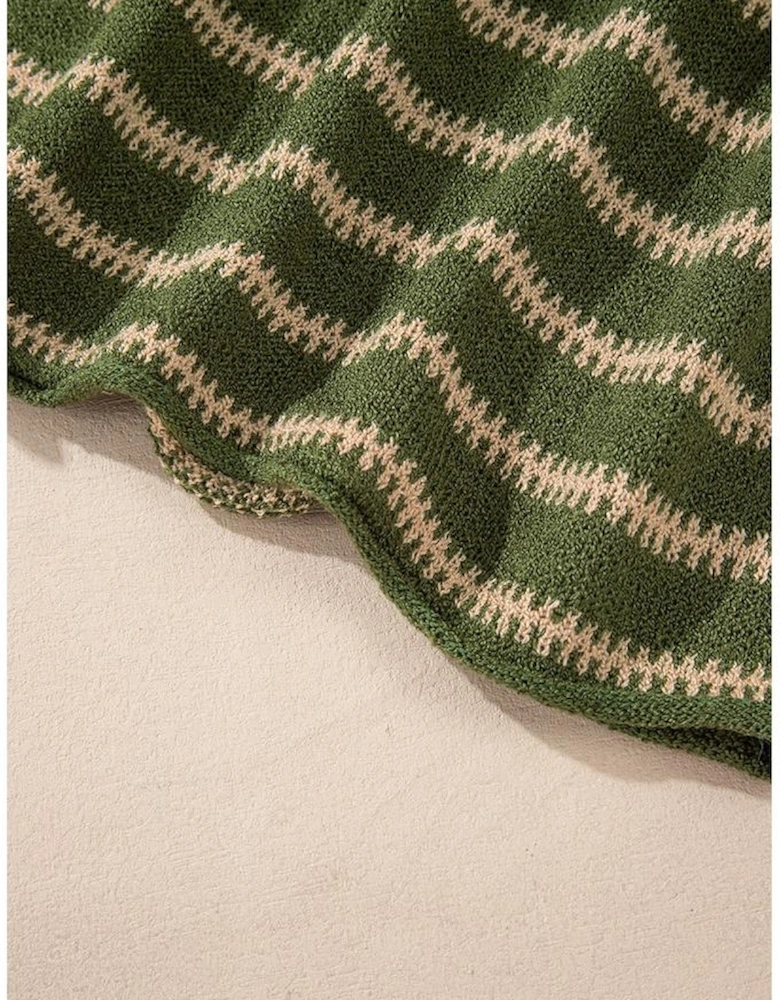 Green Stripe Drop Shoulder Casual Sweater