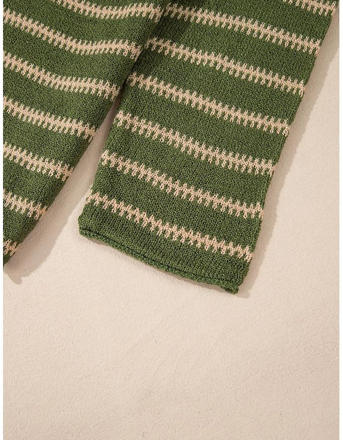 Green Stripe Drop Shoulder Casual Sweater