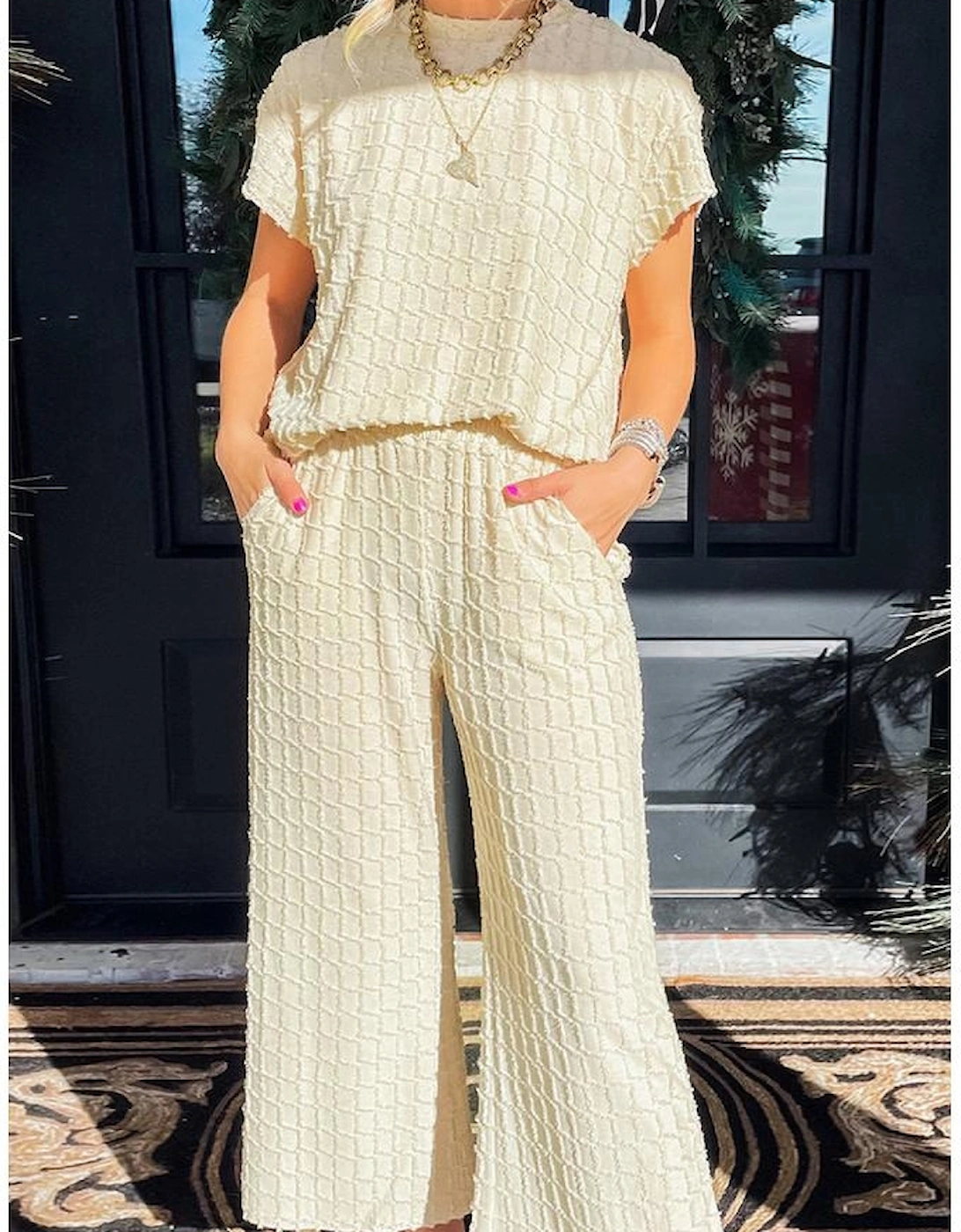 Apricot Metallic Lattice Textured Casual Two Piece Set, 14 of 13