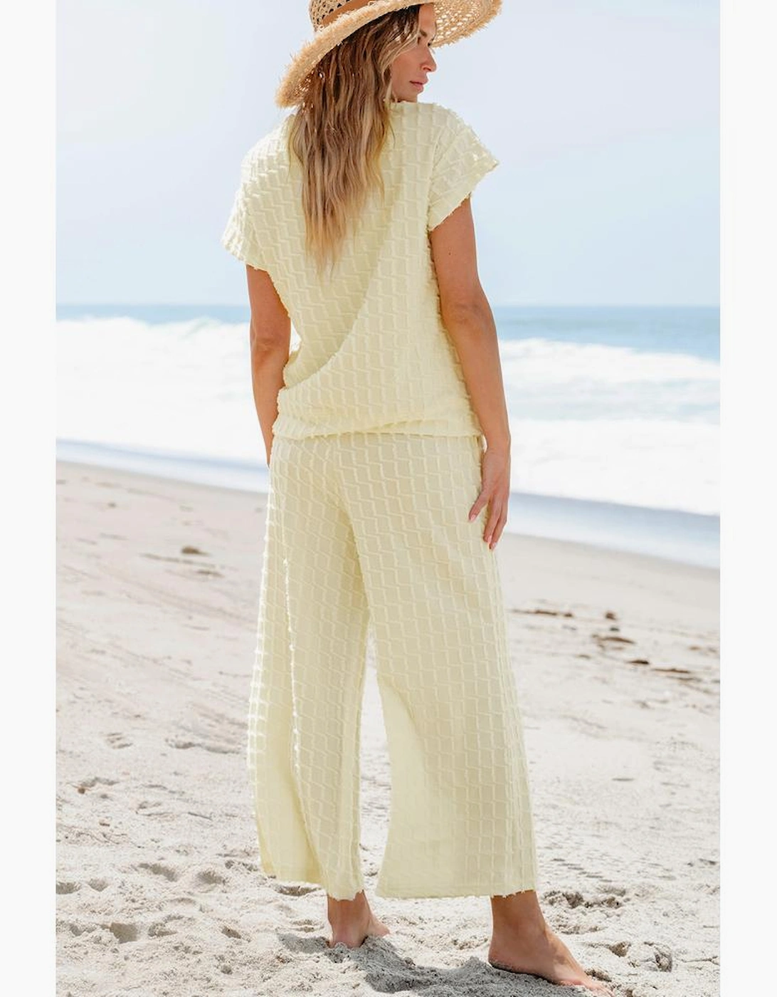 Apricot Metallic Lattice Textured Casual Two Piece Set