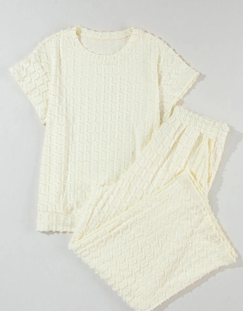 Apricot Metallic Lattice Textured Casual Two Piece Set