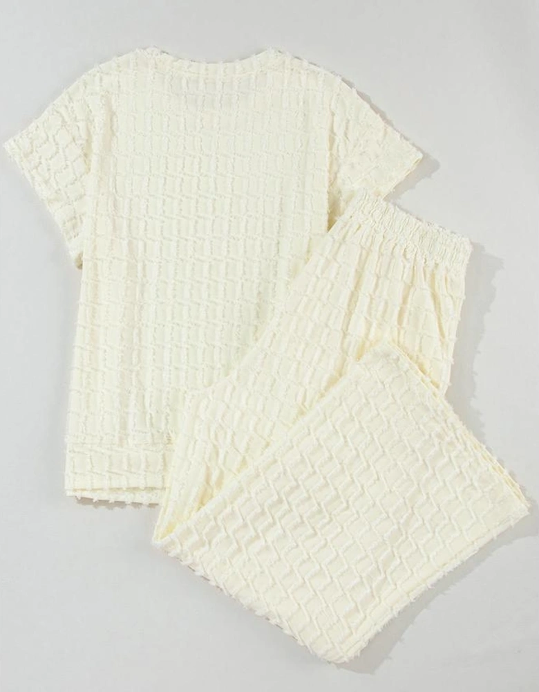 Apricot Metallic Lattice Textured Casual Two Piece Set